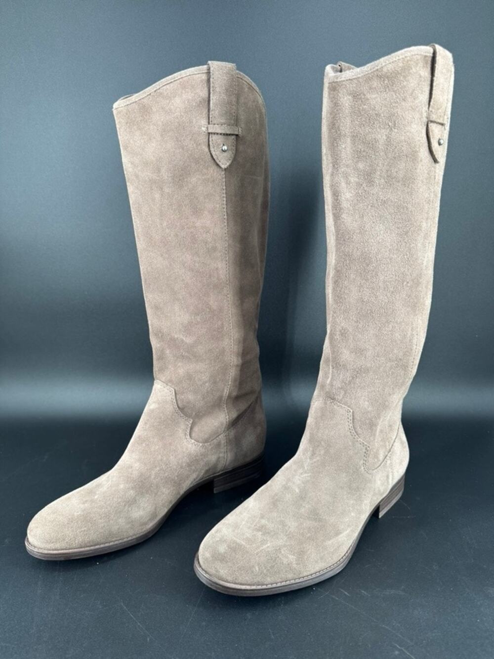 Frye & Co Tall Suede Riding Boots Womens 8M Elephant Taupe Gray 3470844